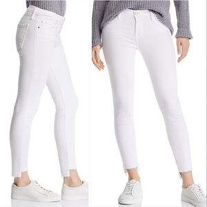 FRAME White Mid Rise Le Skinny de Jeanne Raw Distressed‎ Fringe Jeans Size 30